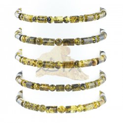 Dark green amber bracelet barrels round beads